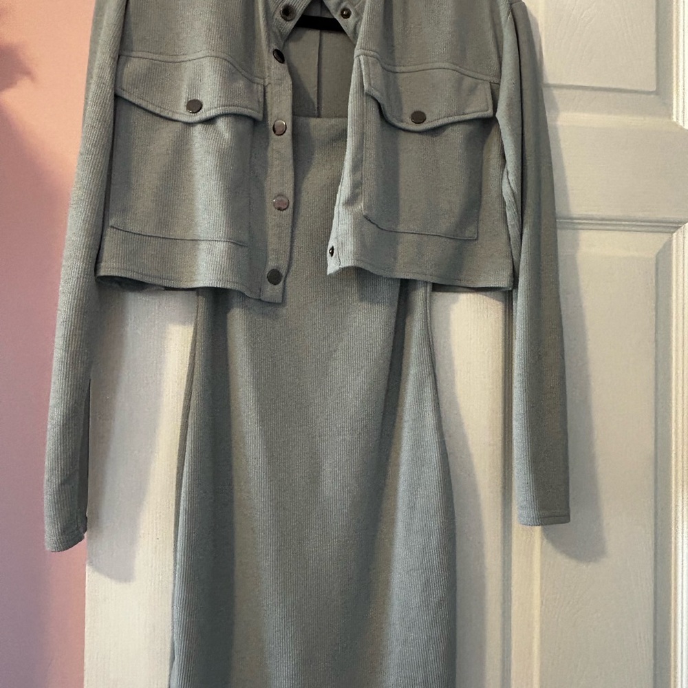 Privy Light Blue Textured Jacket & Dress